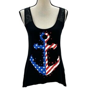 Selfie Women's Sleeveless Patriotic American Anchor Logo Tank Top - Black - XS